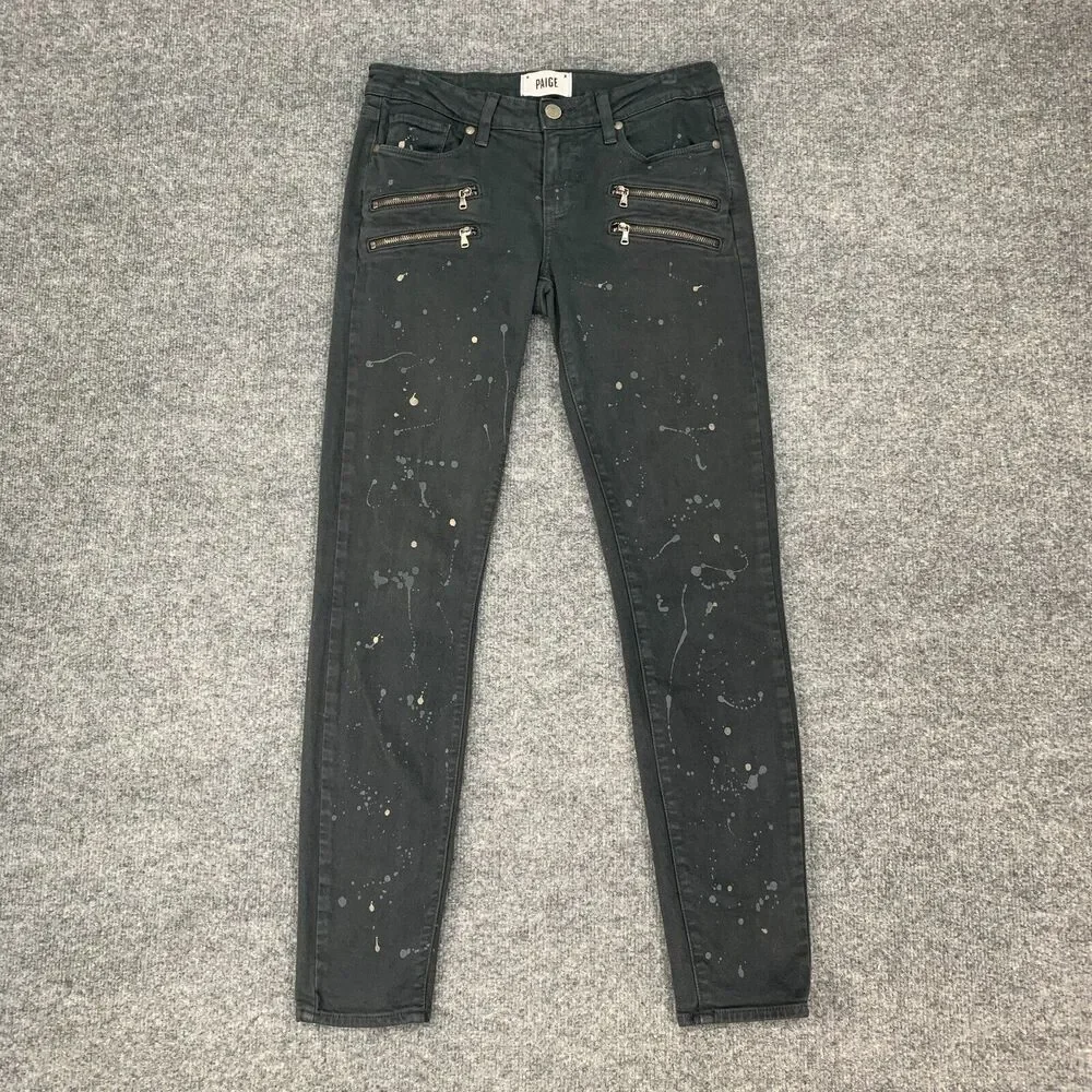 Paige Edgemont Skinny Jeans Womens 28 Gray Stretch Paint Splatter Paint Splatter